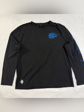Men's Black Long-Sleeve Tee with Blue Script Embroidery